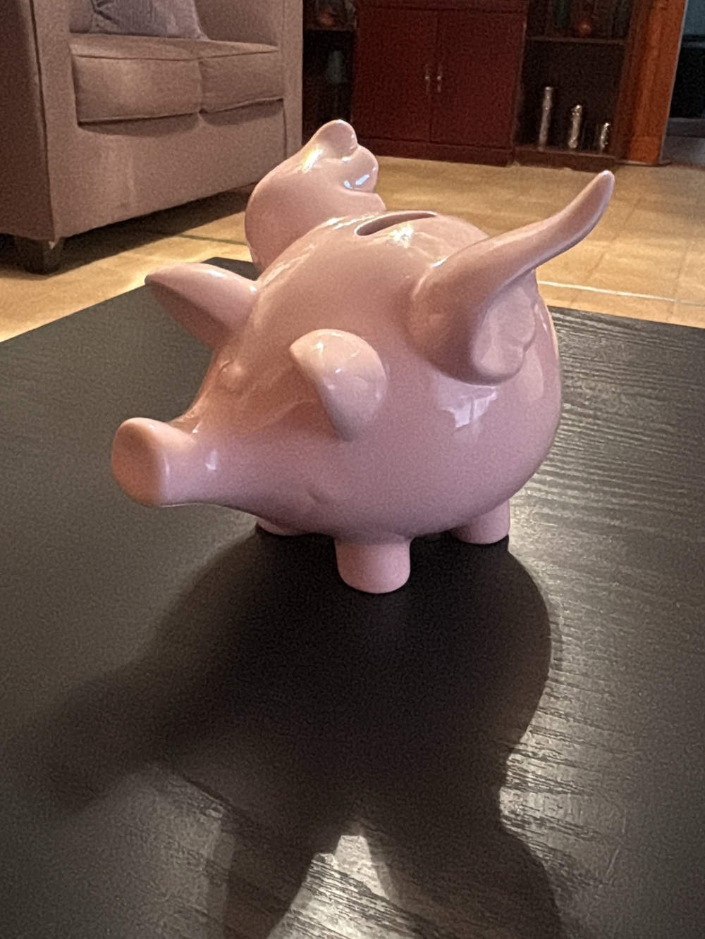 Pink Ceramic Pig Figurine Bank - Cute Home Accent